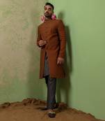 Rust Hand Textured And Embroidered Achkan Set