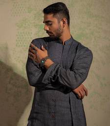 Black And Grey Lapel Kurta Set