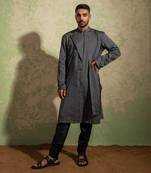 Black And Grey Lapel Kurta Set