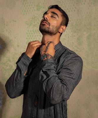 Black And Grey Lapel Kurta Set 5