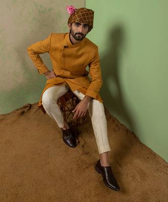 Ochre Overlap Linen Bandhgala Set 1