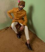 Ochre Overlap Linen Bandhgala Set