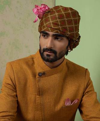 Ochre Overlap Linen Bandhgala Set 2