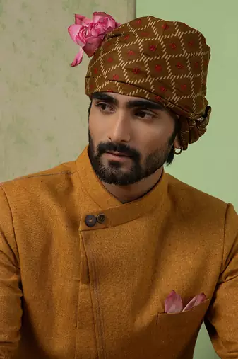 Ochre Overlap Linen Bandhgala Set