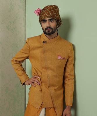 Ochre Overlap Linen Bandhgala Set 3