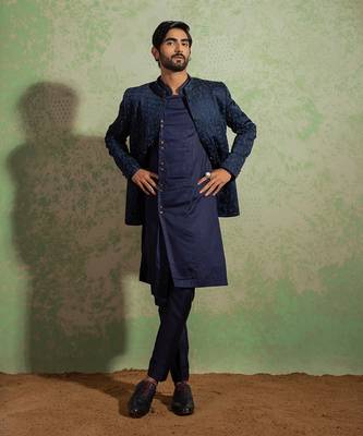 Navy Embroidered Bandhgala Set 1