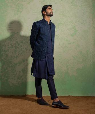 Navy Embroidered Bandhgala Set 2