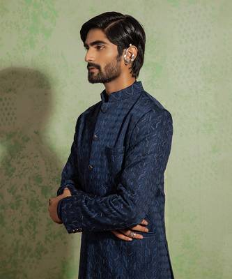 Navy Embroidered Bandhgala Set 3