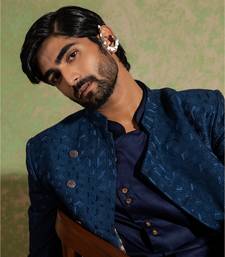 Navy Embroidered Achkan Set