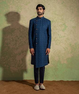 Navy Embroidered Achkan Set 4