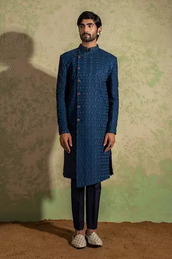 Navy Embroidered Achkan Set
