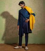 Navy Embroidered Achkan Set