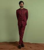 Wine Bandhgala With Texture Set