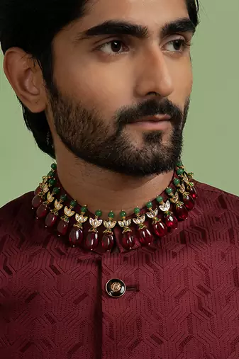 Wine Bandhgala With Texture Set