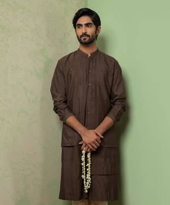 Layer On Layer Brown Kurta Set With Embroidered Pant 3