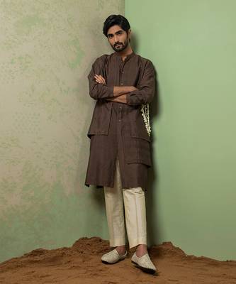 Layer On Layer Brown Kurta Set With Embroidered Pant 1