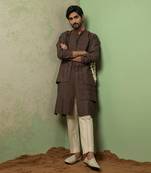 Layer On Layer Brown Kurta Set With Embroidered Pant
