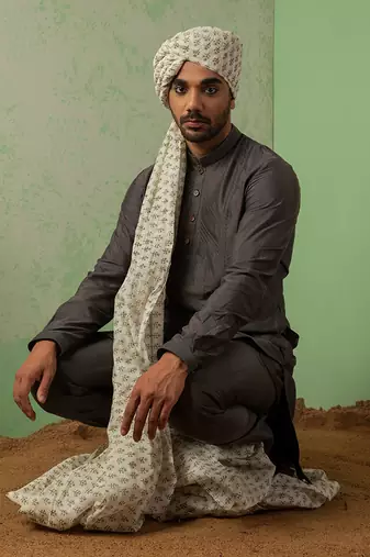 Grey Pintucks Kurta Set