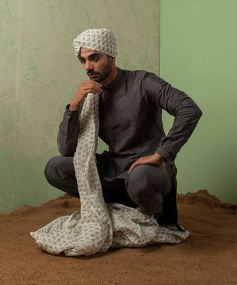 Grey Pintucks Kurta Set 3