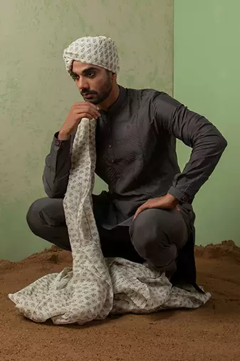 Grey Pintucks Kurta Set