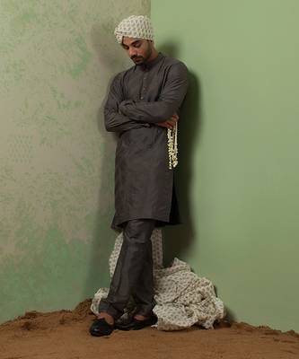 Grey Pintucks Kurta Set 4