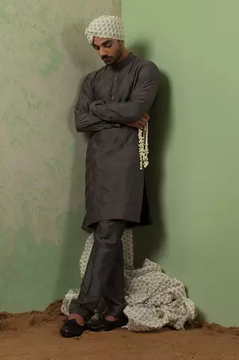 Grey Pintucks Kurta Set
