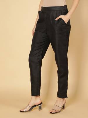 Black plain cotton trousers 2