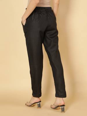 Black plain cotton trousers 4