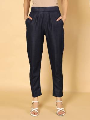 Navy-blue plain cotton trousers 1