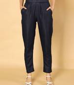 Navy-blue plain cotton trousers