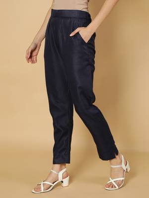 Navy-blue plain cotton trousers 2