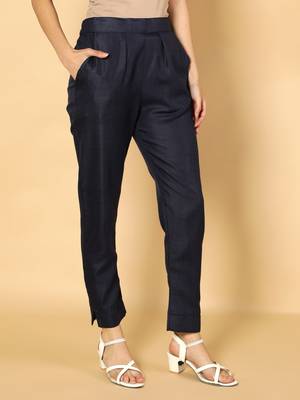 Navy-blue plain cotton trousers 3