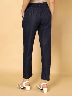 Navy-blue plain cotton trousers 4