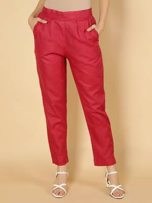 Maroon plain cotton trousers 1
