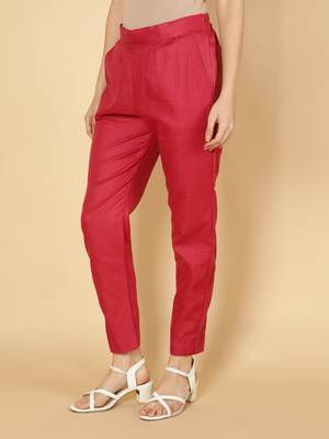 Maroon plain cotton trousers 2