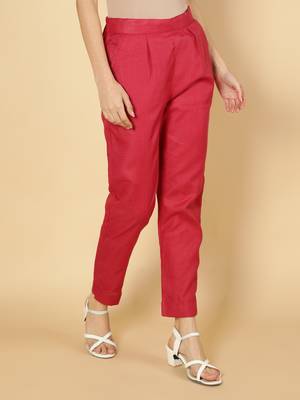 Maroon plain cotton trousers 3