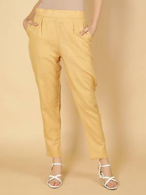 Beige plain cotton trousers 1