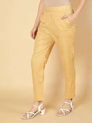 Beige plain cotton trousers 2
