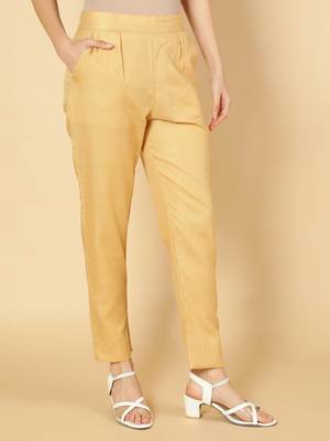 Beige plain cotton trousers 3