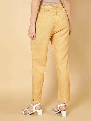 Beige plain cotton trousers 4