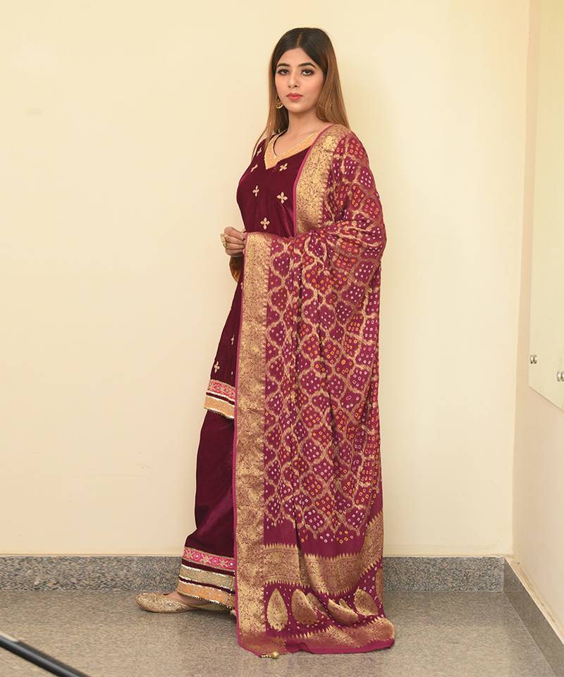 Red mix print tunic and sharara set
