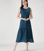 Teal plain viscose rayon long-dresses