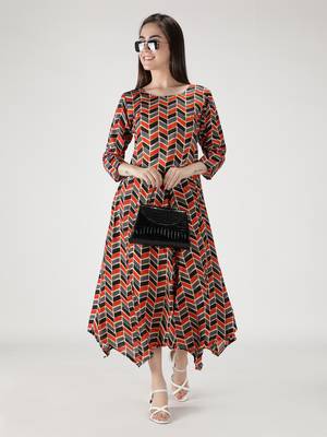 Multicolor printed silk blend long-dresses 1