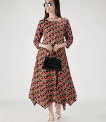 Multicolor printed silk blend long-dresses