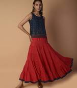 Navy-blue printed cotton long-kurtis