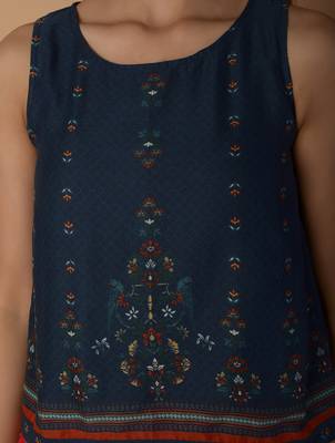 Navy-blue printed cotton long-kurtis 2