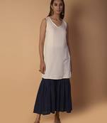 Cream plain cotton long-kurtis