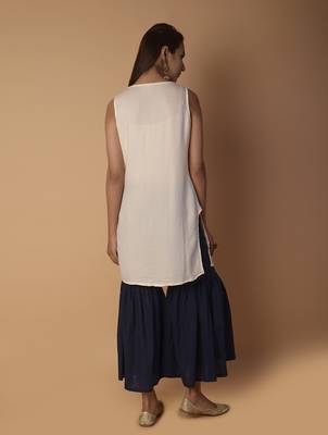 Cream plain cotton long-kurtis 2