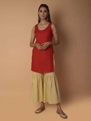 Pink plain cotton long-kurtis 1