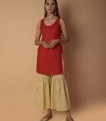 Pink plain cotton long-kurtis